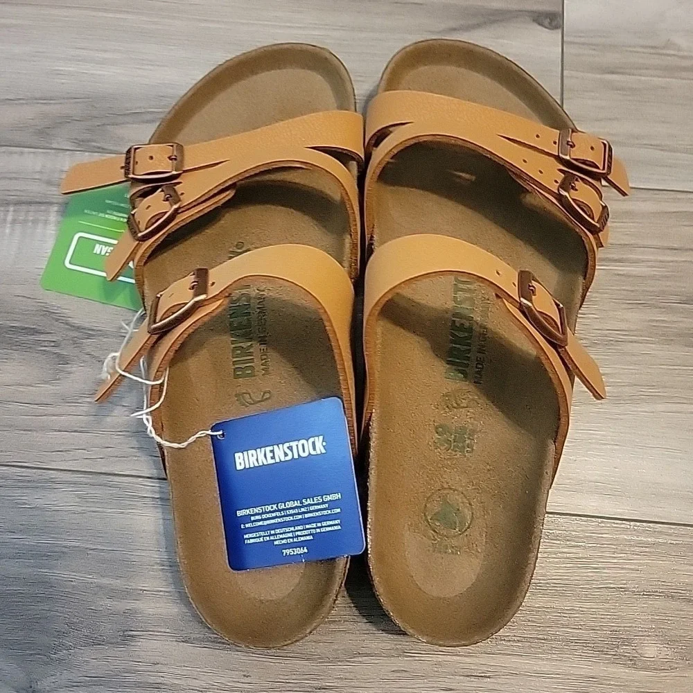 Birkenstock Sandals New Franca Pecan Birkibuc Vegan Tan Womens 8 US 39 EU NEW - Picture 4 of 10